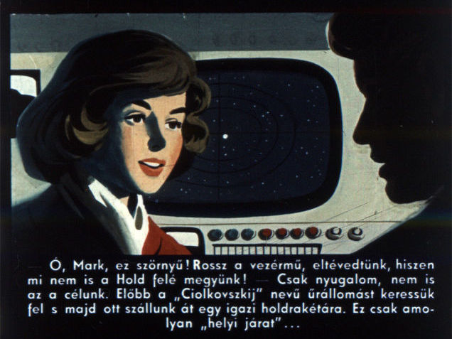 "Oh Mark, this is horrible! The controls have failed, we are lost, we are not flying towards the Moon!" - "Keep calm, that is not our destination. First, we will visit the 'Tsiolkovsky' space station, and there we will transfer to a real Moon rocket. This is just a kind of a 'shuttle flight'"...